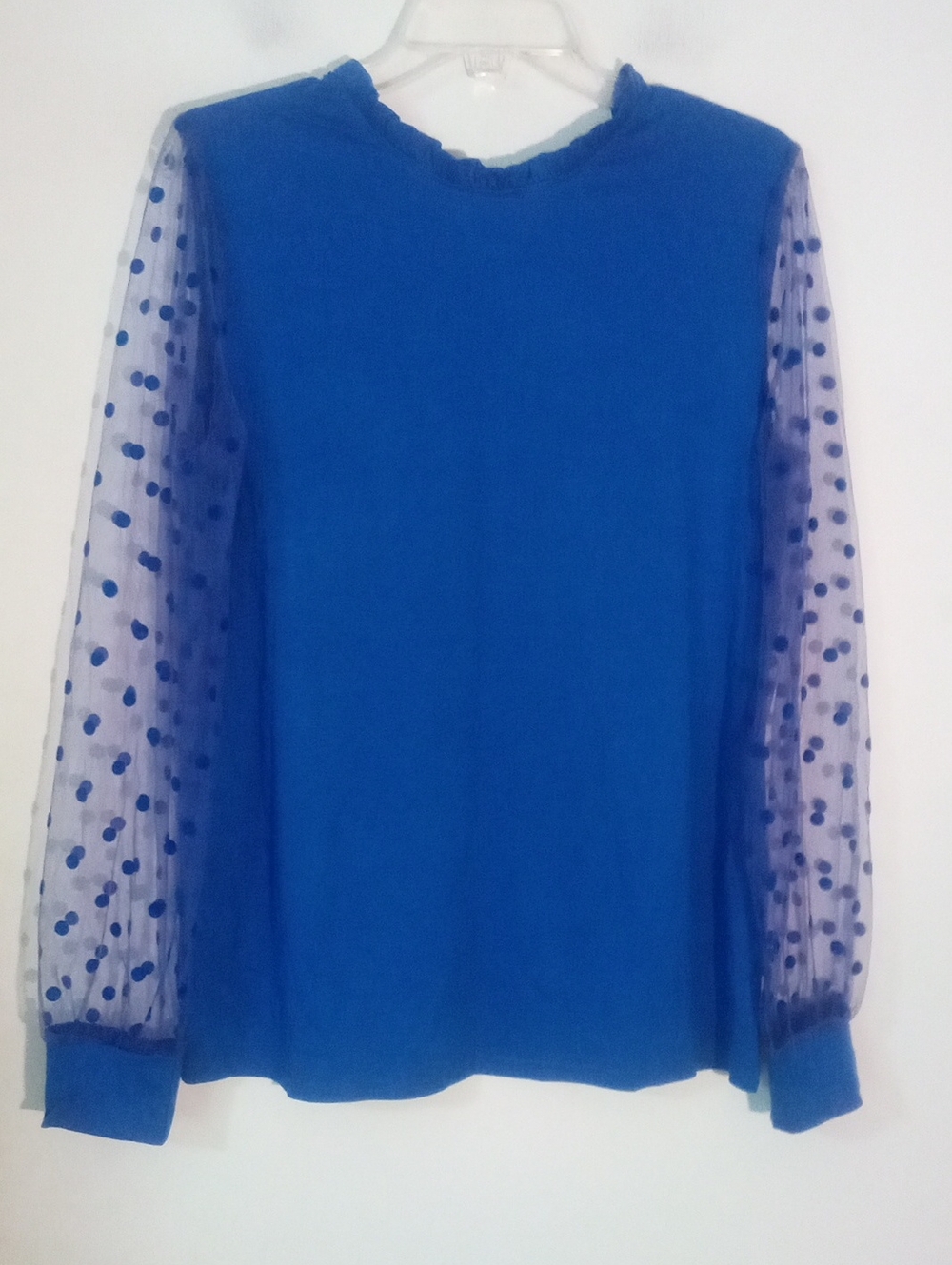 * Blue Sheer Polka Dot Sleeve Women's Top Medium New NWOT Unbranded